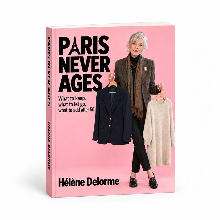 The e-book Paris Never Ages, shown as a book facing you, its whole pink cover readable